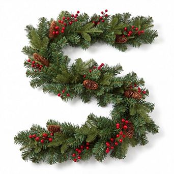 6 Ft Christmas Garland with 30 LED Lights, Red Berries and Realistic Pine Cones