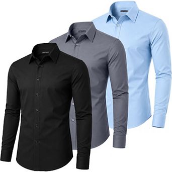 Galaxy James Tailor Men' Slim Fit Long Sleeve Stretch Dress Shirt-3 Pack