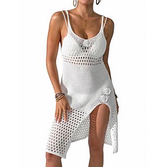 Women's Knit Halter Hollow Out Beach Cover Up Sweater Dress