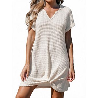 Women's V Neck Short Sleeve Knit Beach Cover Up Dress