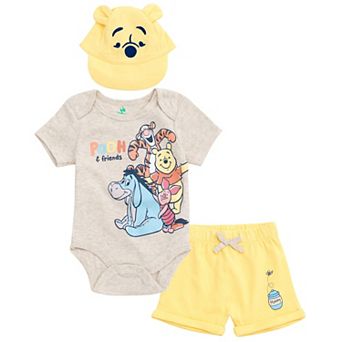 Disney's Winnie the Pooh Bodysuit Shorts and Hat Set