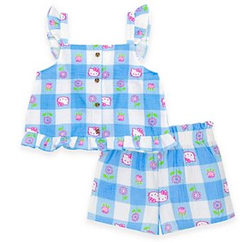 Hello Kitty Button Down Sleeveless Top and Shorts Set