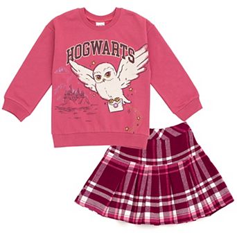 Harry Potter Hedwig Fleece Sweatshirt and Plaid Pleated Skirt Set