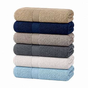 6-Pack Cotton Bath Towels Soft Absorbent Quick Dry Multi Use