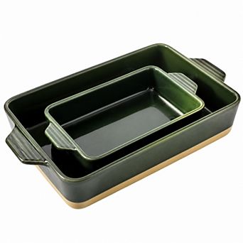 2 pc Porcelain Baking Casserole Dish Set With Handles Nested Bakeware