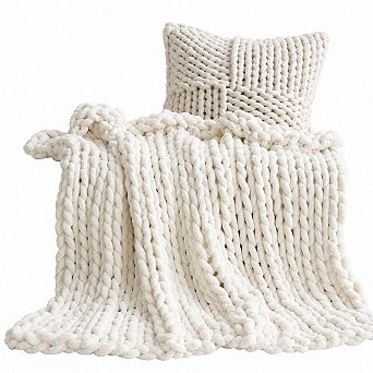 Chenille Chunky Knit Throw Blanket Handmade Soft Warm Cozy Home Decor Gift
