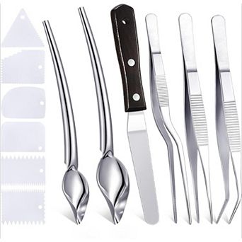 12 pc Chef Plating Tools Plating Drizzle Spoons Cooking Tweezers Culinary Precision Stainless Steel