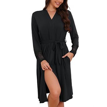 Women's Pajama Wrap Robe Lace Cuffs & Sheer Lace Back with Pockets