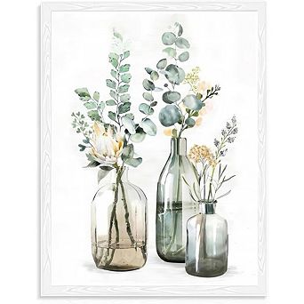 Botanical Wall Art Print Green Bottles & Plants, Unframed
