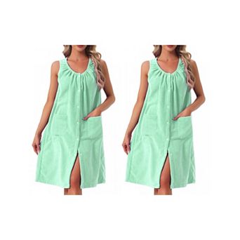 2 Packs Women's Shower Towel Snaps Dress Terry Wrap Bathrobe Towelling Cover Up Shower Bath Robe