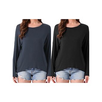 2 Packs Women's Loungewear Long Sleeve Oversized Drop Shoulder High Low Hem Round Neck Sleepwear