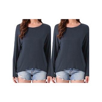2 Packs Women's Loungewear Long Sleeve Oversized Drop Shoulder High Low Hem Round Neck Sleepwear