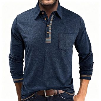 Men's Long Sleeve Polo Shirt with Button Collar