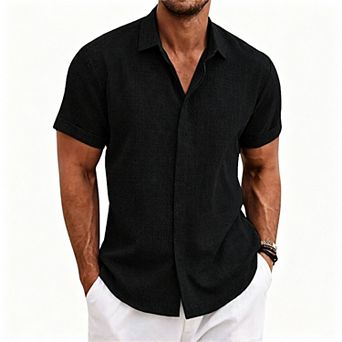 Men's Linen Blend Short Sleeve Shirt
