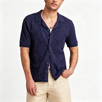 Men's Knitted Short-Sleeve Hollow-Out Casual Polo Shirt