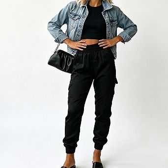 Women High Waist Cargo Jogger Pants Elastic Waistband Trousers For Daily Commute Street Outfits