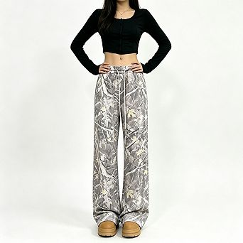 Women Wide Leg Pants Camo Print Drawstring Waist Loose Trousers For Street Hip Hop Daily Outfits