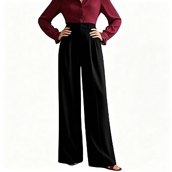 Women Wide Leg Pants High Waist Pleated Trouser For Office Business Casual Daily Outfit