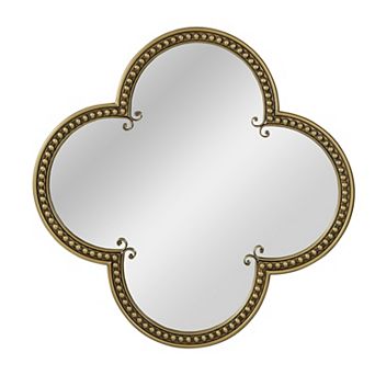 31.5" Quatrefoil Wall Mirror with Beaded Antique Gold Metal Frame for Home Decor
