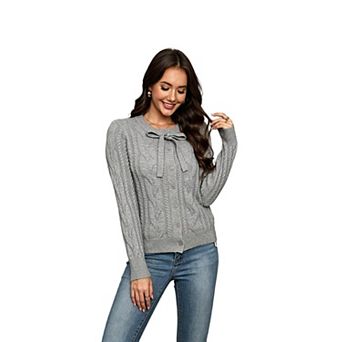 XuBa Women Bow Tie Knit Cardigan Button Front Long Sleeve Sweater