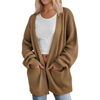 XuBa Women Open Front Chunky Knit Cardigan Long Sleeve Sweater Coat with Pockets