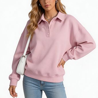 Women's Oversized Sweatshirts with Snap Button Henley Collar Tops Cute Fashion Daily Outfits