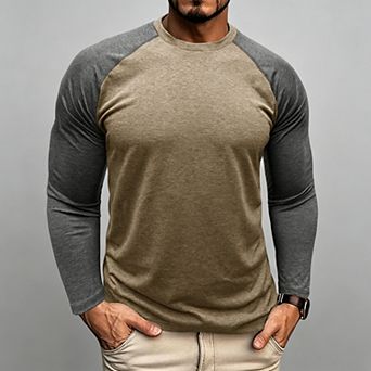 Men's Slim-Fit Colorblock Raglan Long-Sleeve Baseball Tee