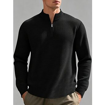 Men's Waffle Grid Fleece 1/4-Zip Pullover Sweatshirt