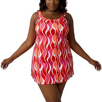 Art‑Print 2 pc Tankini Swim Dress, Sleeveless Modest Bathing Suit with Inner Shorts