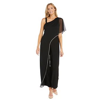 Petite R&M Richards One-Shoulder Rhinestone Caplet Wide-Leg Jumpsuit