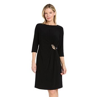 Petite R&M Richards Jersey Side-Drape Sheath Midi Dress with Leaf Hardware