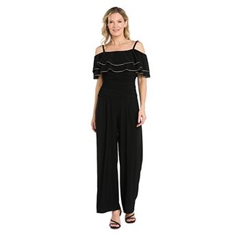 Petite R&M Richards Rhinestone Cold-Shoulder Wide-Leg Jumpsuit