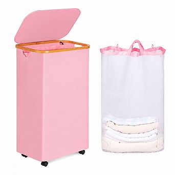 Wheeled Collapsible Laundry Hamper With Removable Bag Odor Blocking Sturdy Oxford Cloth