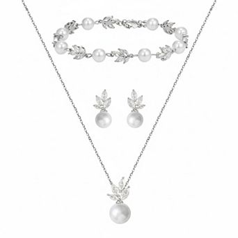 Bridal Jewelry Set Cubic Zirconia Earrings Necklace Bracelet Wedding Prom Elegant Floral Cluster