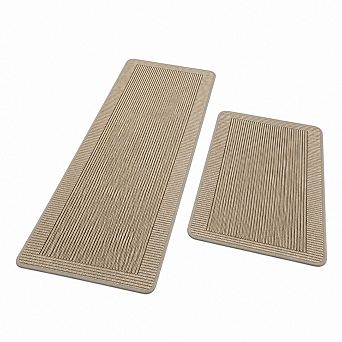 2 pc Non Slip Washable Absorbent Kitchen Rug Set Low Pile Braided Floor Mats