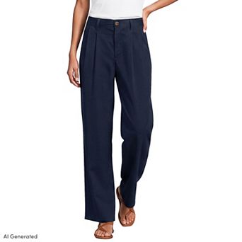 Women's Lands' End Chino Mid Rise Pleated Relaxed Straight Leg Pants