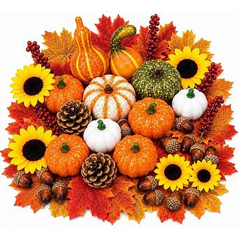 96 pc Artificial Fall Harvest Pumpkins, Gourds & Floral Decor Set