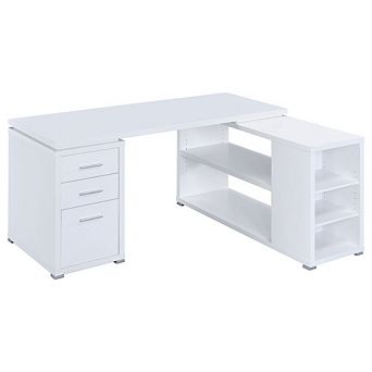 FurniFact Spacious L-Shaped Office Desk White Computer Desk with Drawers