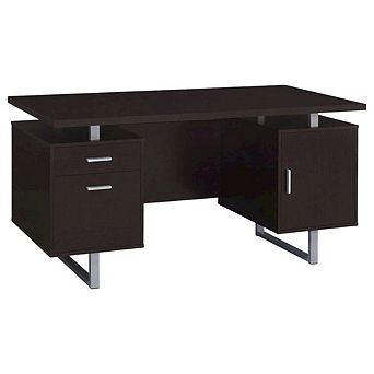 FurniFact Contemporary Cappuccino Office Desk With 2 Drawers And Metal Legs