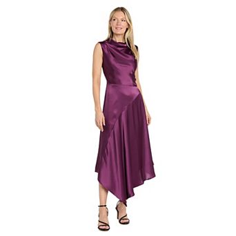 Women's Sophia Christina Satin Cowl Neck Asymmetrical Midi Dress