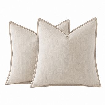 Set of 2 Linen Cotton Boho Farmhouse Throw Pillow Covers Neutral Home Decor
