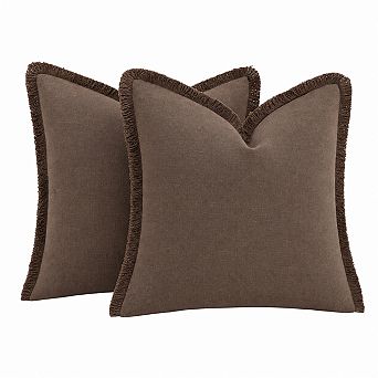 Set of 2 Linen Cotton Throw Pillow Covers Fringe Boho Farmhouse Decor