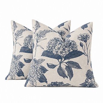 Set of 2 Linen Blend Floral Throw Pillow Covers Farmhouse Boho Home Decor