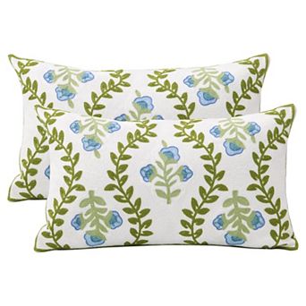 Set of 2 Embroidered Cotton Canvas Throw Pillow Covers Farmhouse Home Decor