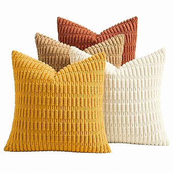 Set of 4 Corduroy Throw Pillow Covers Soft Farmhouse Boho Home Decor
