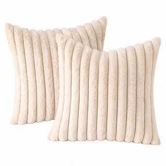 Set of 2 Faux Fur Pillow Covers Striped Design Soft Touch Home Decor
