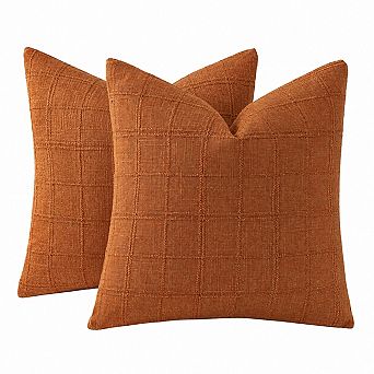 Set of 2 Linen Check Throw Pillow Covers Farmhouse Boho Home Decor