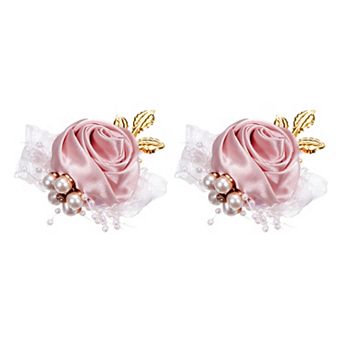 2 pc Artificial Flower Wrist Corsage Bracelets, Decorative for Bride, Groom & Guests