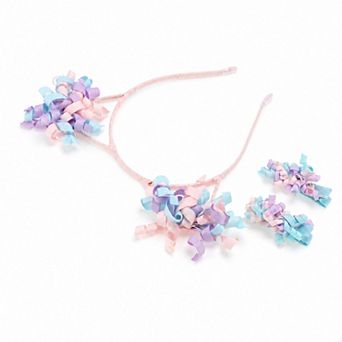 Curly Ribbon Girls Hair Accessory Set Fashion Decor Headband Hair Clips 3 pc