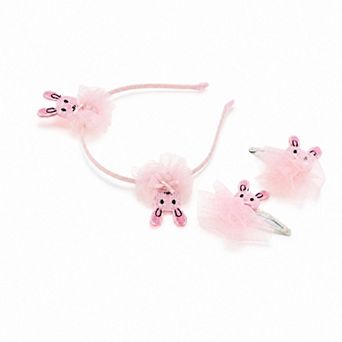 Girl's Rabbit Bow Hair Accessories Set Pink Silver Tone